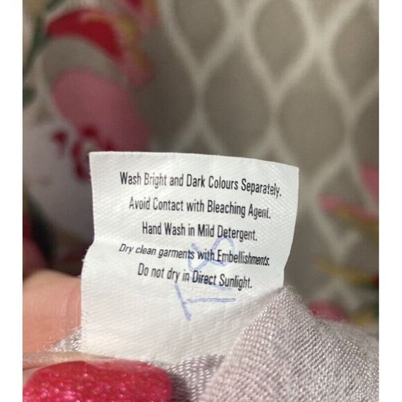 Limelight Embroidered Beige Short Silk Kurti Tunic Dress L Floral Tropical Light - Picture 11 of 14